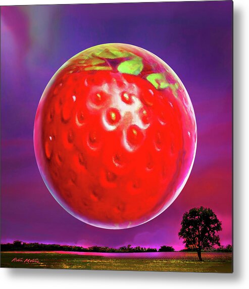 Moon Metal Print featuring the digital art Strawberry Moon by Robin Moline