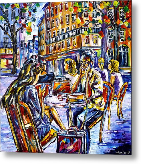 Paris Lovers Metal Print featuring the painting Street Cafe In Paris II by Mirek Kuzniar