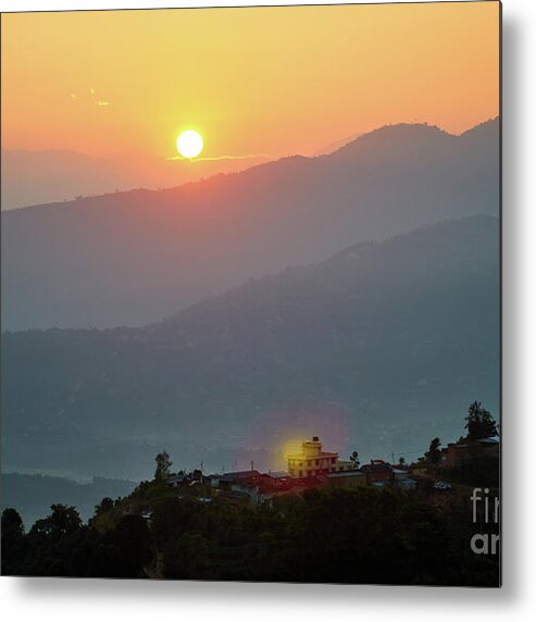 Himalaya Metal Print featuring the photograph Sunset above mountain in valley Himalayas mountains by Raimond Klavins