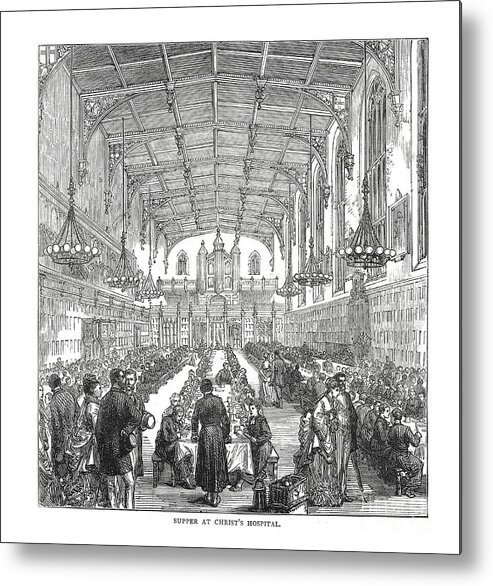 Engraving Metal Print featuring the drawing Supper At Christs Hospital, 1878 by Print Collector