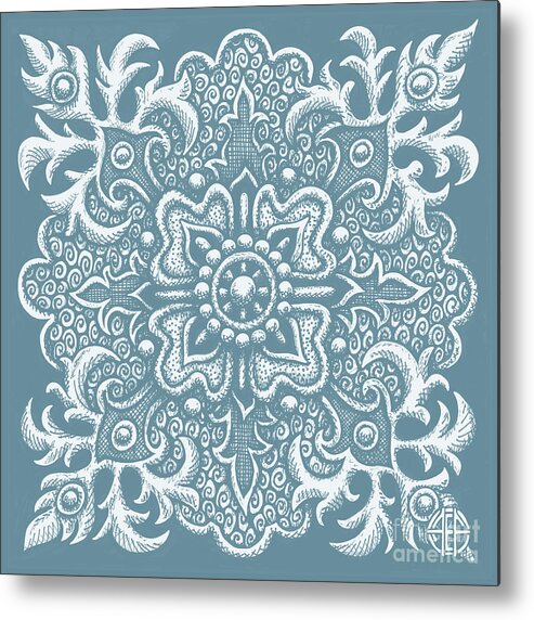 Boho Metal Print featuring the drawing Tapestry Square 2 Artifact Blue by Amy E Fraser