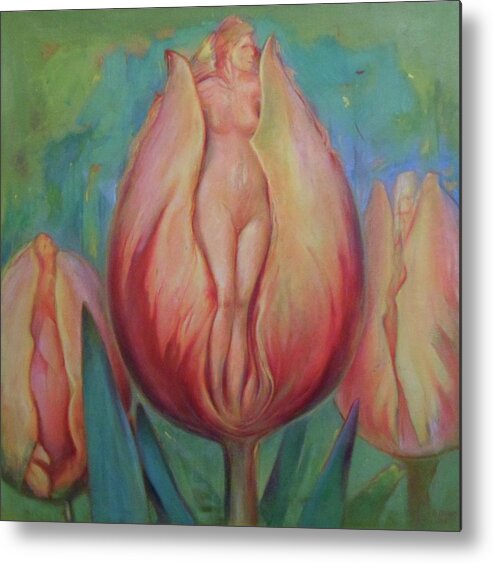Lady Metal Print featuring the painting The Lady in the Tulip by Hans Droog