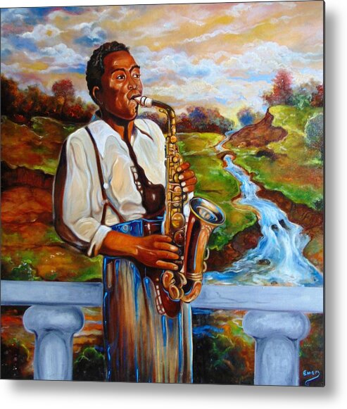 Black Music Metal Print featuring the painting The Love Of Music by Emery Franklin