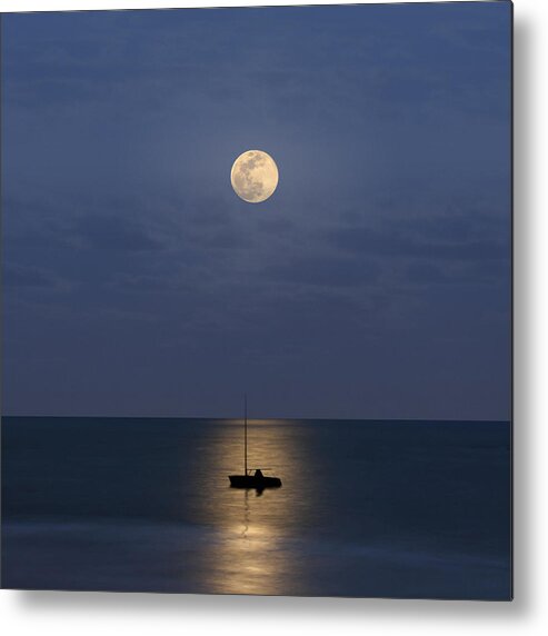 Sailboat Metal Print featuring the photograph The Moon Guide Us by Carlos Gotay
