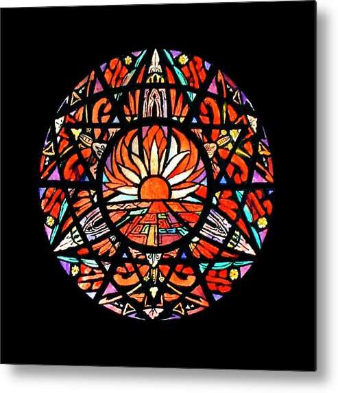 Stained Glass Metal Print featuring the digital art the Sun is Aflame by Rick Wicker