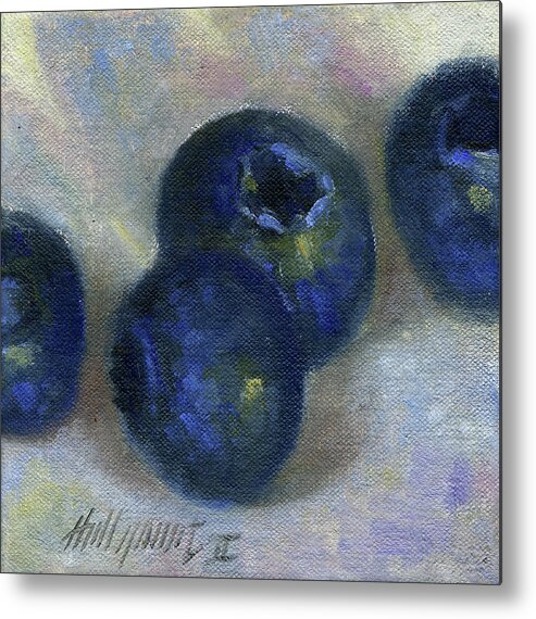 Three Blueberries Metal Print featuring the painting Three Blueberries by Hall Groat Ii