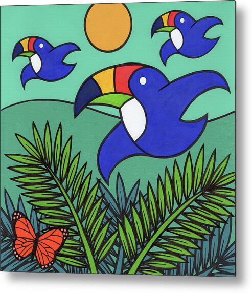 Toucans Metal Print featuring the digital art Toucans by Denny Driver