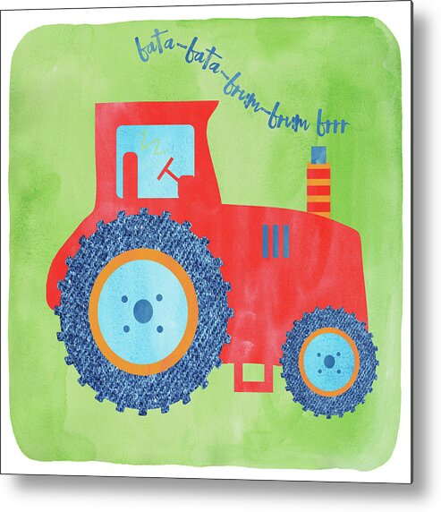 Juvenile Metal Print featuring the mixed media Tractor by Erin Clark