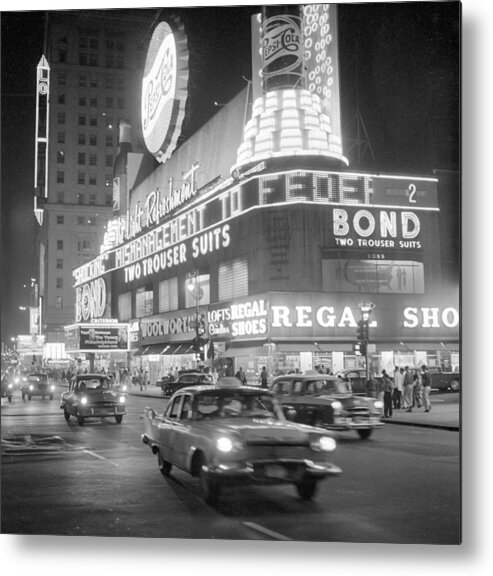 People Metal Print featuring the photograph Traffic And Stores In Times Square by Bettmann