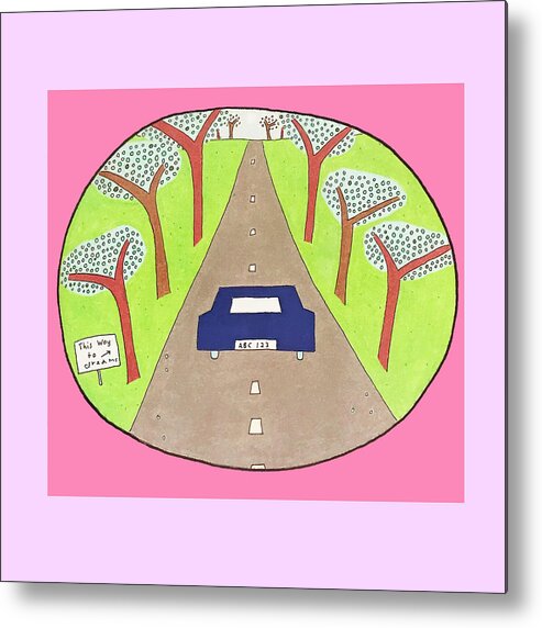 Whimsical Metal Print featuring the drawing Tree-lined Road, Driving Design by Ashley Rice
