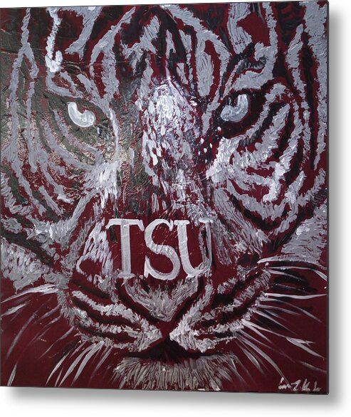 Tsu Maroon And Grey Metal Print featuring the painting TSU Soul by Femme Blaicasso