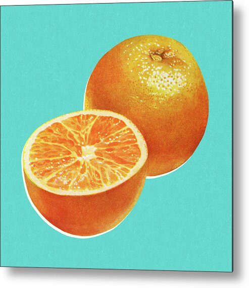 Blue Background Metal Poster featuring the drawing Two Oranges by CSA Images