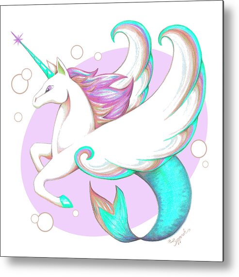 Unicorn Metal Print featuring the drawing Unicorn of the Sea III by Sipporah Art and Illustration