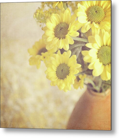 Vase Metal Print featuring the photograph Vase Full Of Yellow Flowers by Photo - Lyn Randle