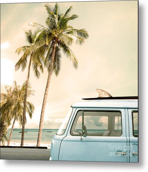 Sunshine Metal Print featuring the photograph Vintage Car Parked On The Tropical by Jakkapan
