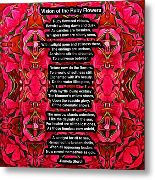Pamela Storch Metal Print featuring the digital art Vision of the Ruby Flowers Poem by Pamela Storch