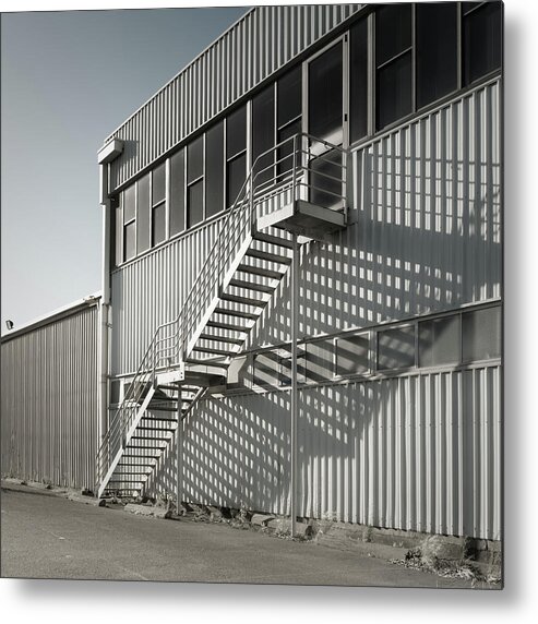 Tranquility Metal Print featuring the photograph Warehouse And Fire Escape by John Abbate