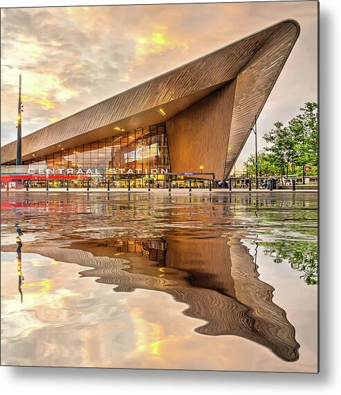 Architecture Metal Print featuring the digital art Water Reflection Central Station Rotterdam by Frans Blok