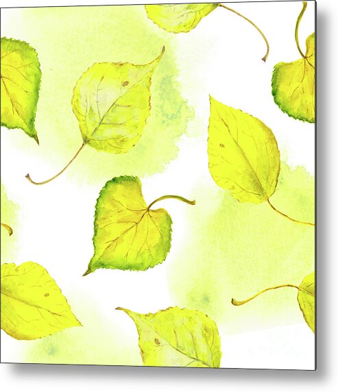 Watercolor Painting Metal Print featuring the digital art Watercolor Yellow Autumn Leaves by Zzorik
