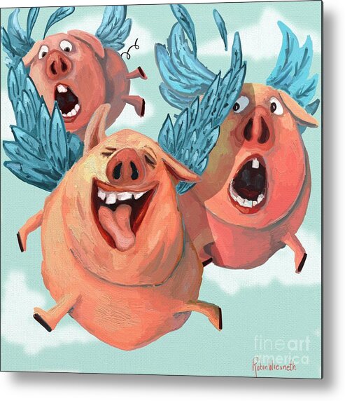 Pig Metal Print featuring the digital art When Pigs Fly by Robin Wiesneth