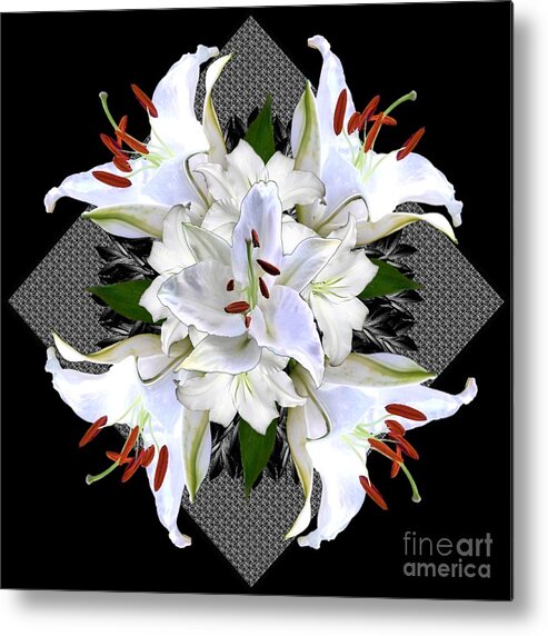 White Metal Print featuring the digital art White Lily Collage for Pillows by Delynn Addams