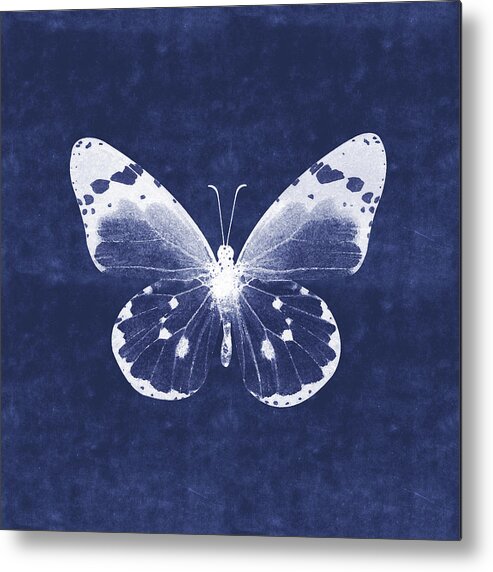 Butterfly Metal Print featuring the mixed media White and Indigo Butterfly 1- Art by Linda Woods by Linda Woods