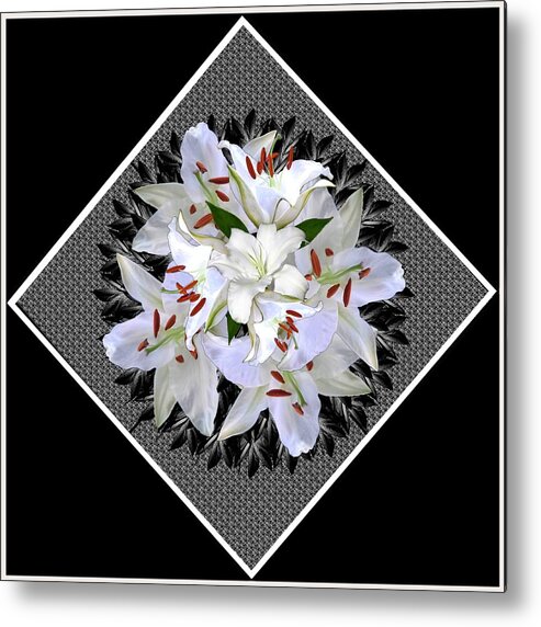 White Metal Print featuring the digital art White Lily Bouquet Design for Pillows by Delynn Addams