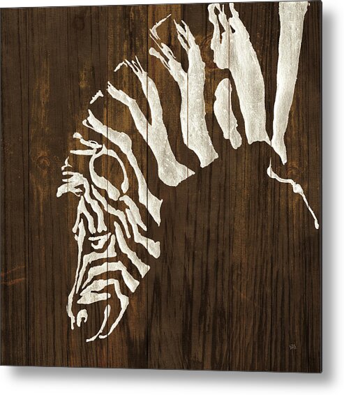 African Metal Print featuring the painting White Zebra On Dark Wood by Chris Paschke