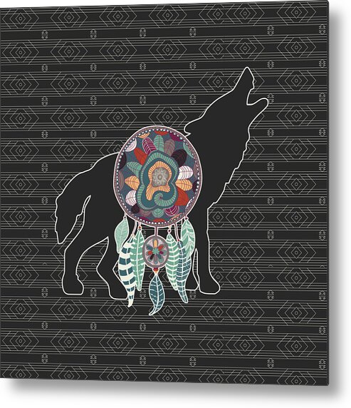 Wolf Metal Print featuring the digital art Wolf Native American Animal Spirit Dream Catcher by Doreen Erhardt