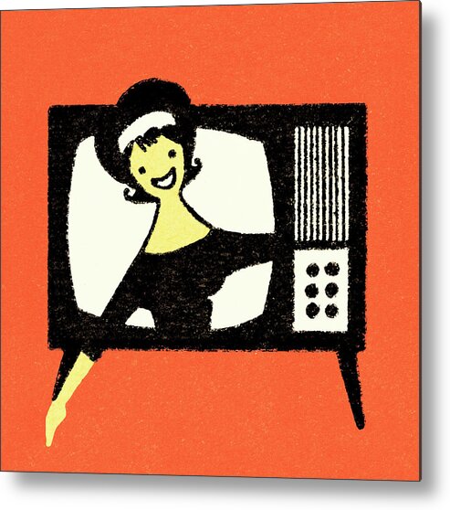 Actor Metal Print featuring the drawing Woman coming out of the tv by CSA Images