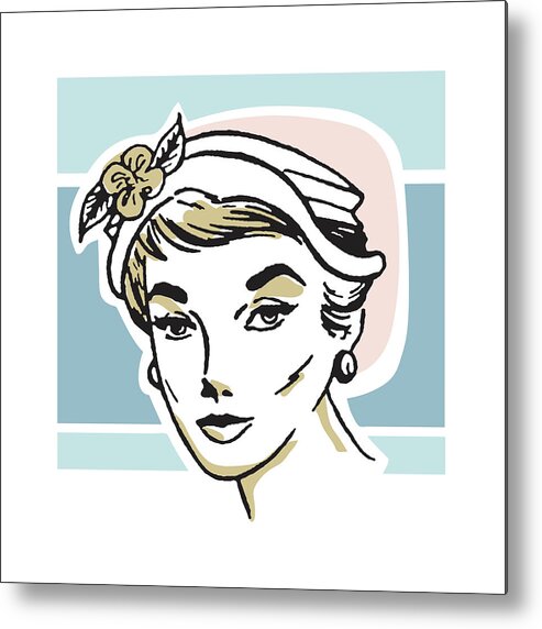 Accessories Metal Print featuring the drawing Woman in Hat with Flower by CSA Images