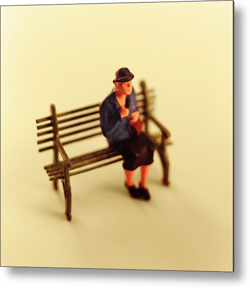 Adult Metal Print featuring the drawing Woman Sitting on Bench by CSA Images