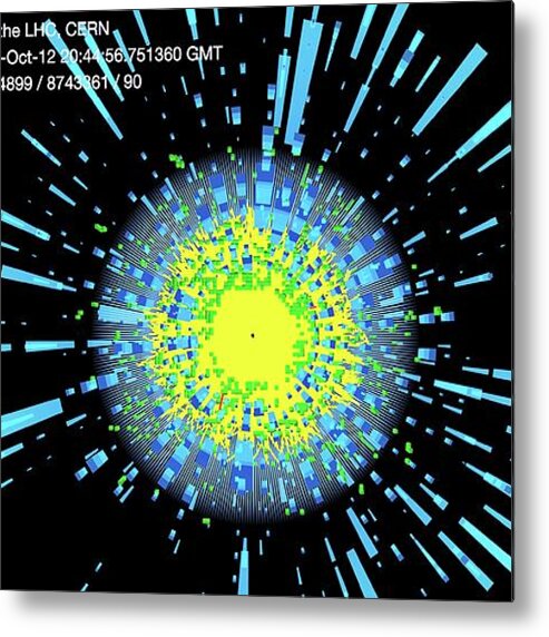 Experiment Metal Print featuring the photograph Xenon Ion Collision Event In Cern's Cms Detector by Cern, Thomas Mccauley/science Photo Library