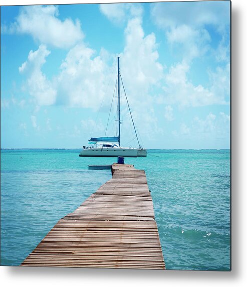 Freight Transportation Metal Print featuring the photograph Yacht Anchored At Wooden Pier by Narvikk