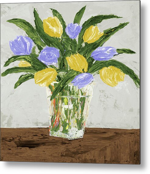 Yellow Metal Print featuring the painting Yellow And Purple Tulips by South Social D