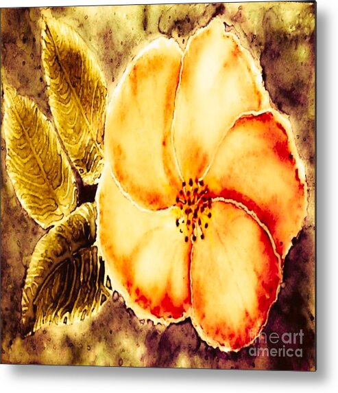 Yellow Metal Print featuring the painting Yellow Gold Lilly Monochrome Flower by Delynn Addams
