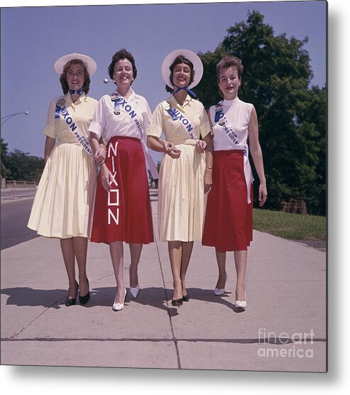 People Metal Print featuring the photograph Young Women Strolling Together While by Bettmann