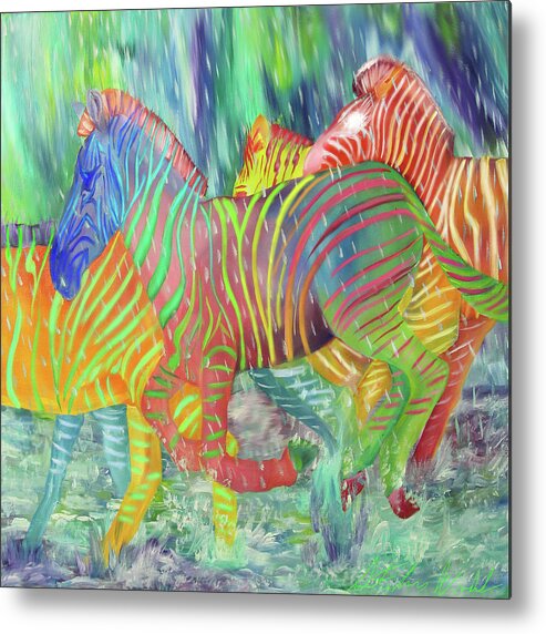 Zoetic Zebras Metal Print featuring the painting Zoetic Zebras by Stephanie Analah