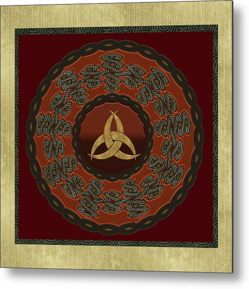 African Celt Asase Ye Duru Mother Earth Mandala Metal Print featuring the mixed media Tribal Celt Triquetra Symbol Mandala by Kandy Hurley