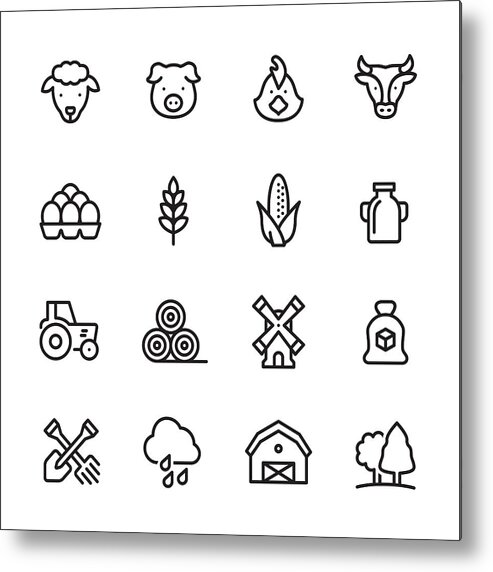 Icon Set Metal Print featuring the drawing Agriculture - outline icon set #1 by Lushik