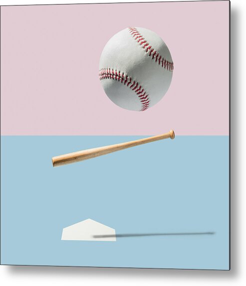 Mid-air Metal Print featuring the photograph Baseball bat and Baseball Ball #1 by Yagi Studio