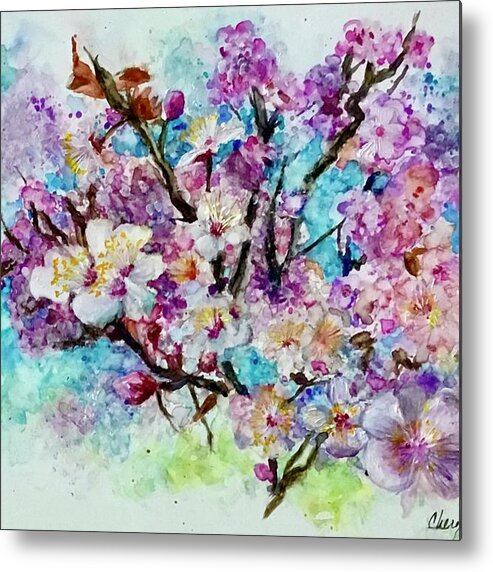 Cherry Metal Print featuring the painting Blessings in Bloom #1 by Cheryl Wallace