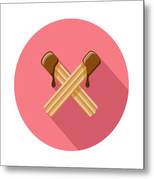 Chocolate Sauce Metal Print featuring the drawing Churros With Chocolate Sauce Icon #1 by Bortonia