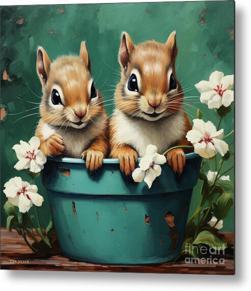 Chipmunks Metal Print featuring the painting Cute Little Rascals #2 by Tina LeCour