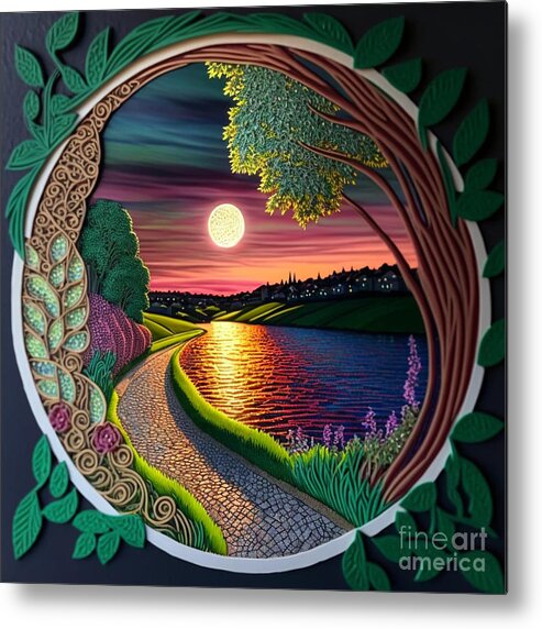 Evening Walk - Quilling Metal Print featuring the digital art Evening Walk - Quilling by Jay Schankman