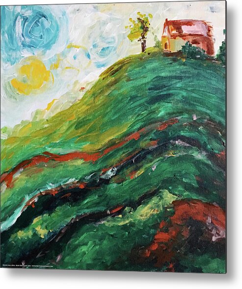 Landscape Metal Print featuring the painting House on a Hill #1 by Roxy Rich