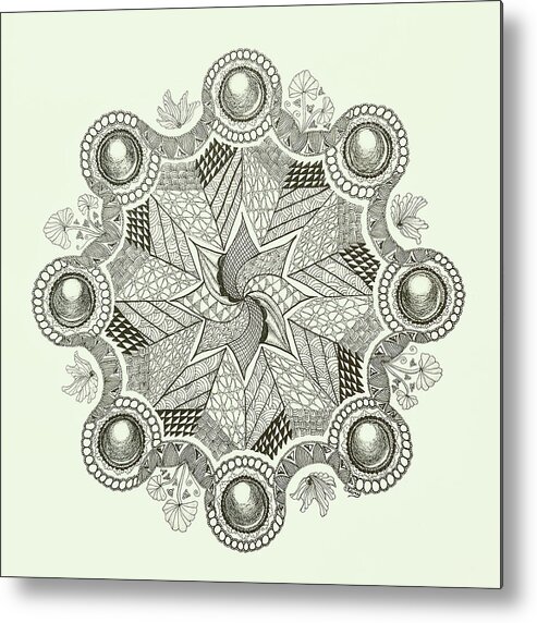 Zentangle Inspired Art Metal Print featuring the drawing Orbs Mandala #1 by Linda Clary