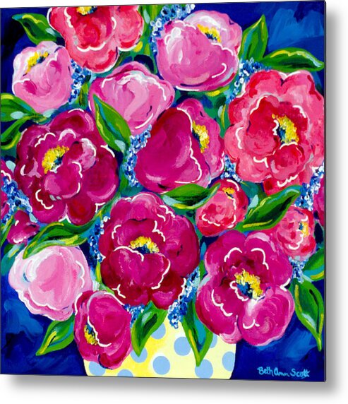 Floral Metal Print featuring the painting Polka Dot Bouquet by Beth Ann Scott