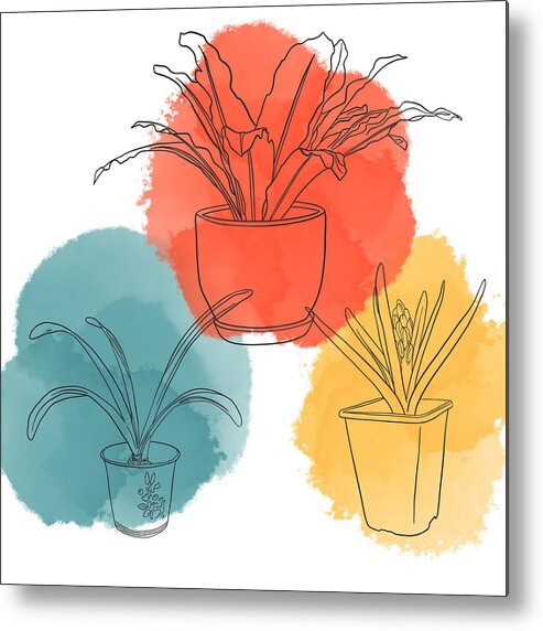 Watercolor Metal Print featuring the digital art Potted Plants #1 by Bonnie Bruno