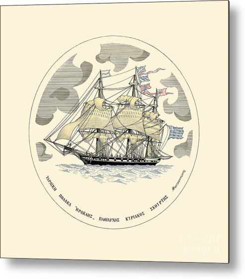 Historic Vessels Metal Print featuring the drawing The polacca Iraklis - miniature by Panagiotis Mastrantonis